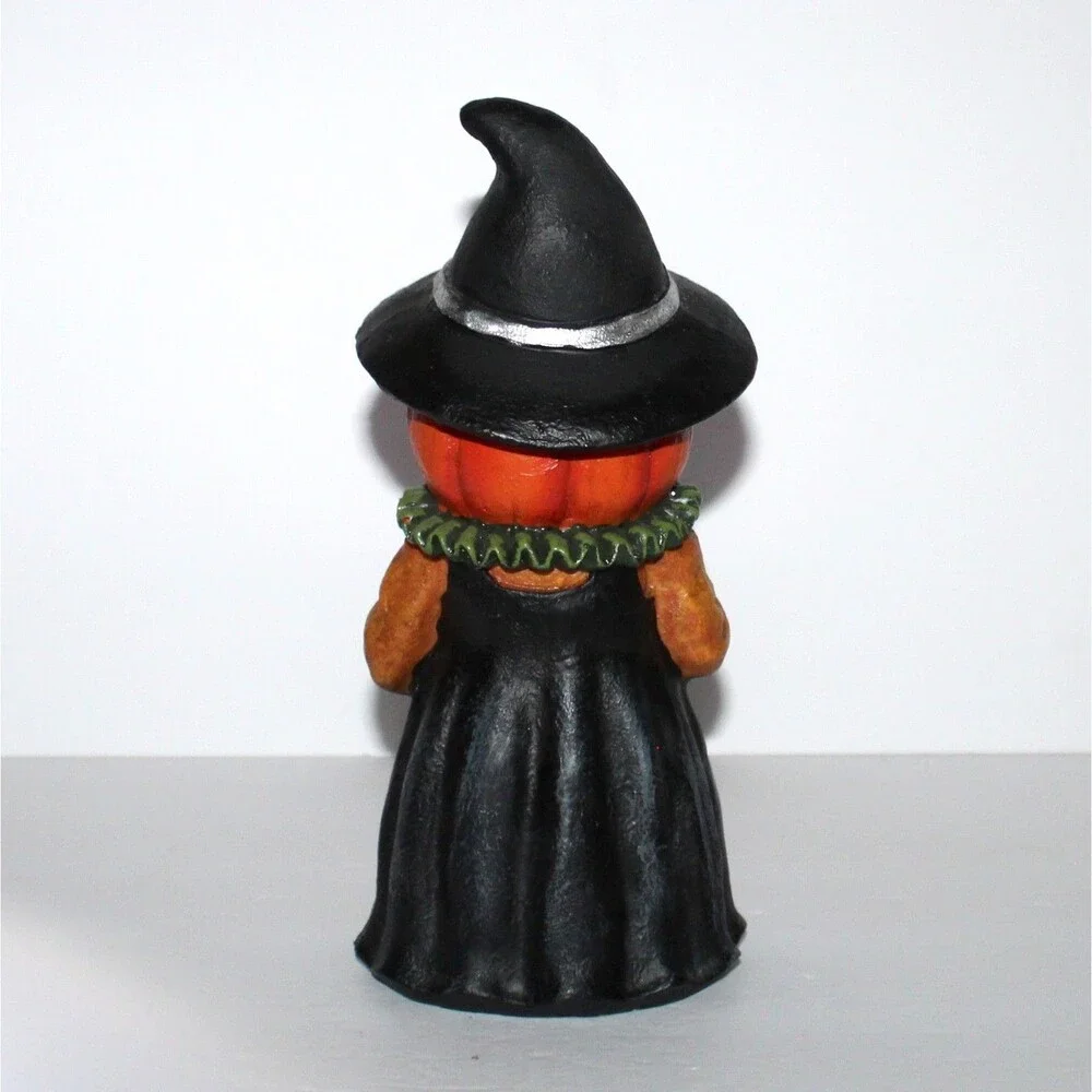 Halloween Figure Pumpkin man black dress witch hat creepy